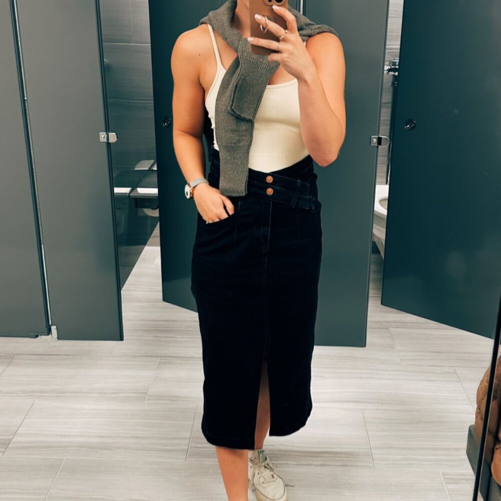 Pilcro Double-Waist Denim Midi Skirt